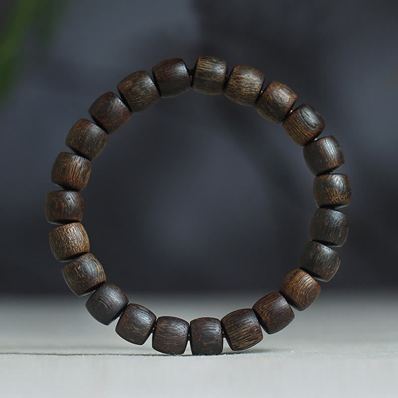 Buddha Stones Nha Trang Rare Bai Qinan Agarwood Cyan Jade Red Agate Laughing Buddha Tibetan Bone Strength Meditation Bracelet