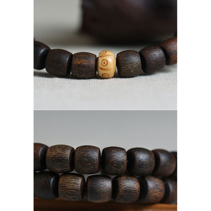 Buddha Stones Nha Trang Rare Bai Qinan Agarwood Cyan Jade Red Agate Laughing Buddha Tibetan Bone Strength Meditation Bracelet