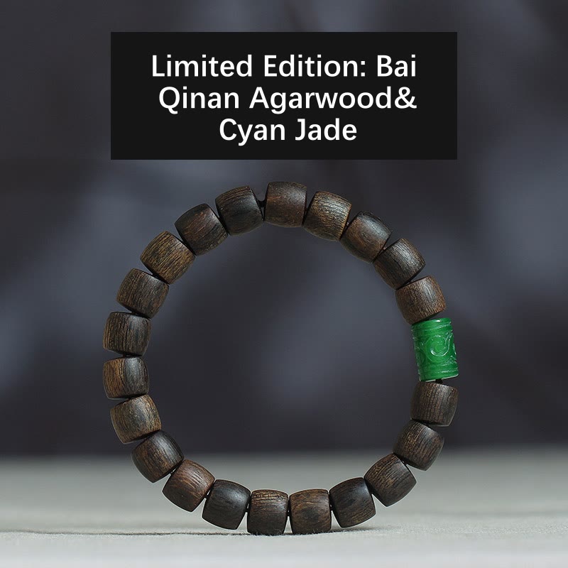 Buddha Stones Nha Trang Rare Bai Qinan Agarwood Cyan Jade Red Agate Laughing Buddha Tibetan Bone Strength Meditation Bracelet