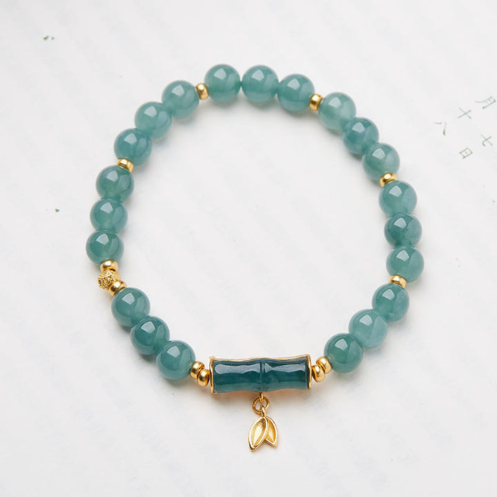 Buddha Stones 925 Sterling Silver Plated Gold Natural Green Jade Bamboo Charm Luck Bracelet