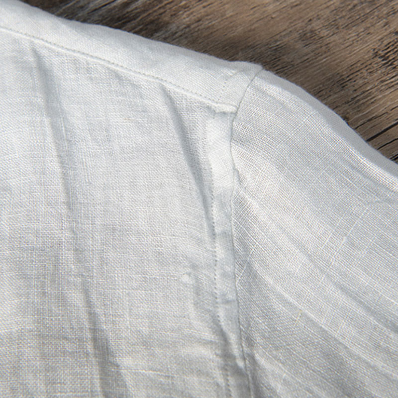 Buddha Stones Solid Color Short Sleeve Half Button Shirt Cotton Linen Men Clothing - image 14