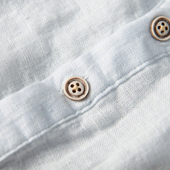Buddha Stones Solid Color Short Sleeve Half Button Shirt Cotton Linen Men Clothing - image 17