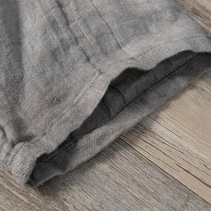 Buddha Stones Solid Color Short Sleeve Half Button Shirt Cotton Linen Men Clothing - image 10