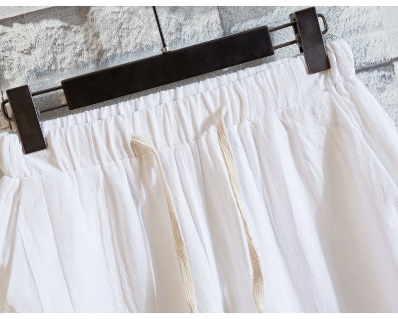 Buddha Stones 2Pcs Solid Color Cotton Button Short Sleeve T-shirt Pants Men's Set - image 9