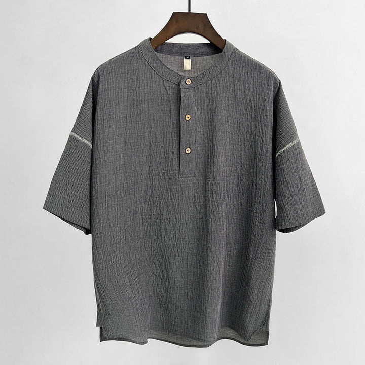 Buddha Stones Summer Solid Color Men Short Sleeve Button Shirt - Dark Gray - 4XL(Fit for USUK/AU46; EU56) - image 1