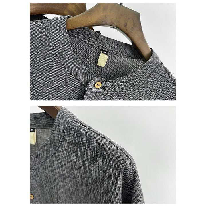 Buddha Stones Summer Solid Color Men Short Sleeve Button Shirt - image 4