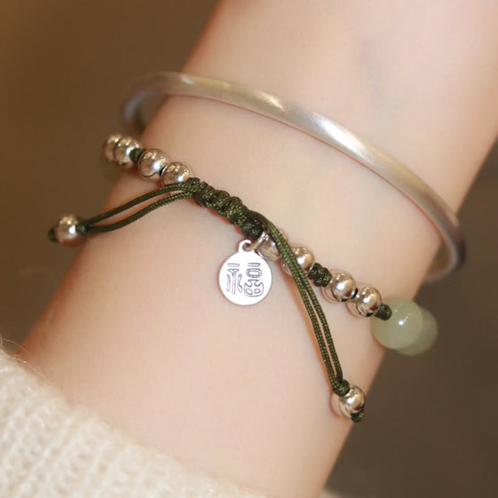 Buddha Stones 925 Sterling Silver Natural Jade Fu Character Bamboo Abundance Bracelet - image 10