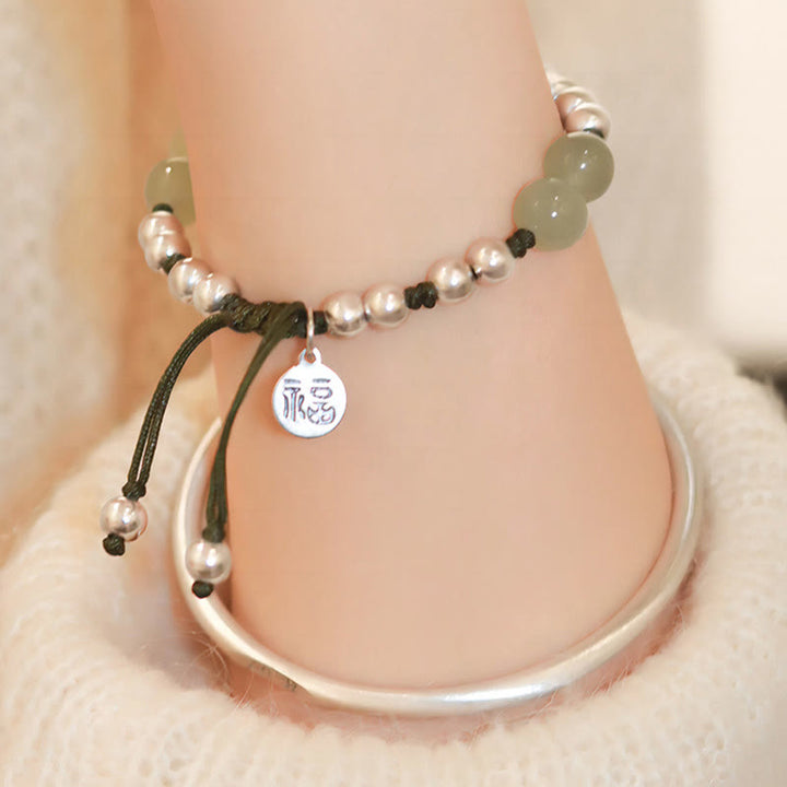 Buddha Stones 925 Sterling Silver Natural Jade Fu Character Bamboo Abundance Bracelet - image 4