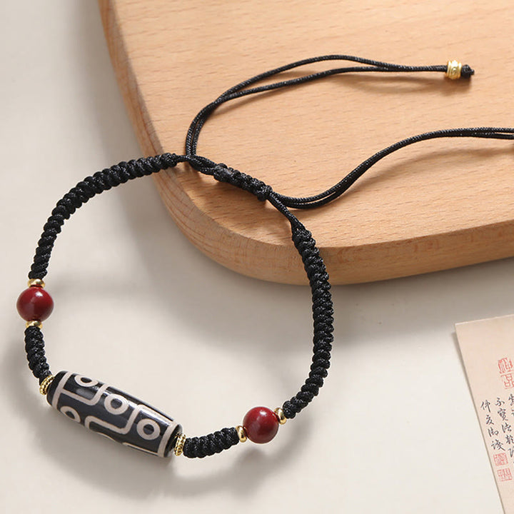 Buddha Stones Handcrafted Tibetan Nine-eye Dzi Bead Protection Bracelet