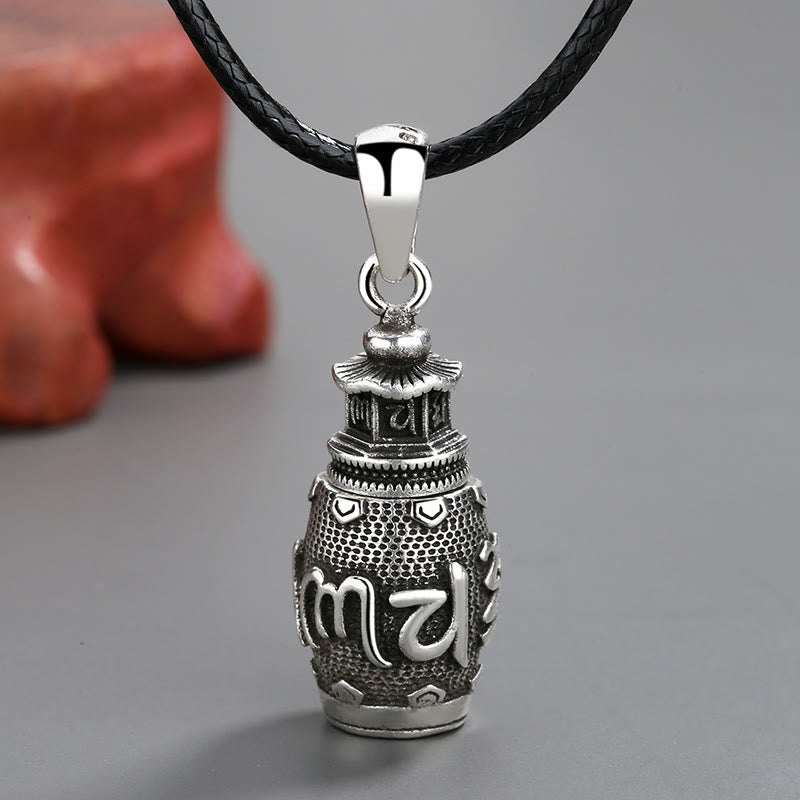 Buddha Stones Om Mani Padme Hum Copper Creativity Necklace Pendant - Six True Words Necklace Pendant(with Black Rope) - image 1