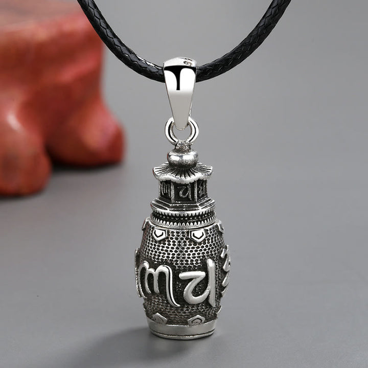 Buddha Stones Om Mani Padme Hum Copper Creativity Necklace Pendant - Six True Words Necklace Pendant(with Black Rope) - image 1