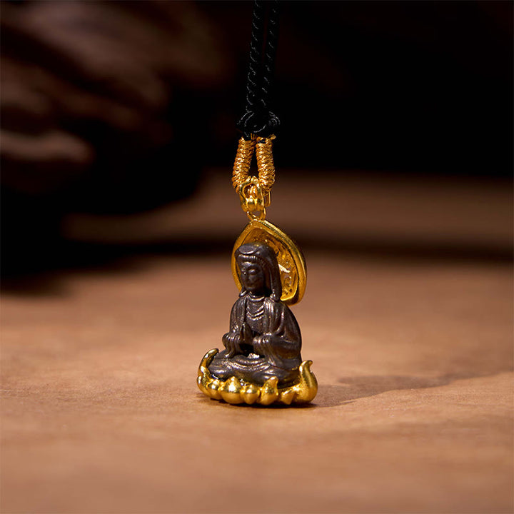 Buddha Stones Alloy Kwan Yin Avalokitesvara Wealth Rope Necklace Pendant