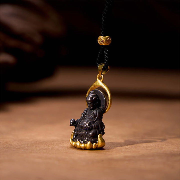 Buddha Stones Tibetan Yellow Jambhala Yellow God of Wealth Buddha Serenity Necklace Pendant