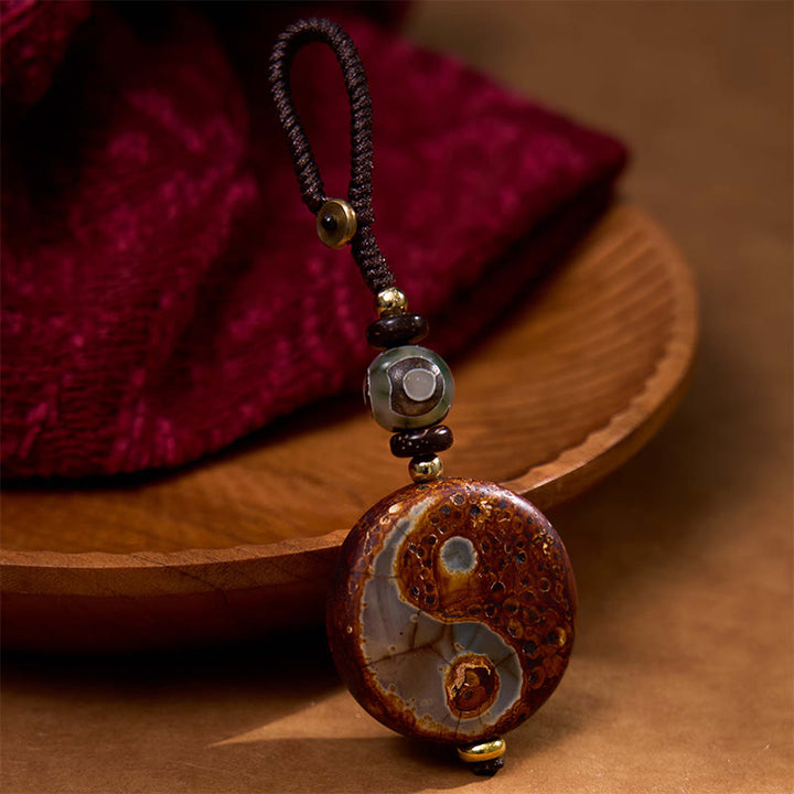 Buddha Stones Natural Agate Yin Yang Dzi Bead Balance Keychain