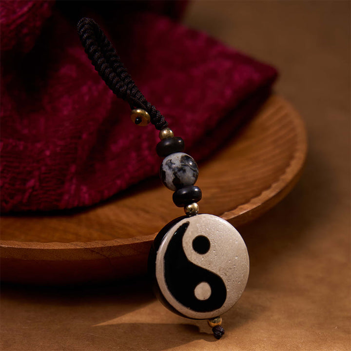 Buddha Stones Natural Agate Yin Yang Dzi Bead Balance Keychain