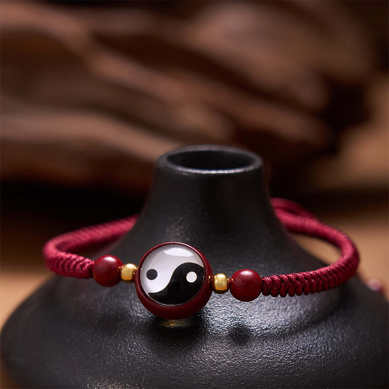 Buddha Stones Lucky Cinnabar Red String Yin Yang Symbol Bagua Blessing Bracelet