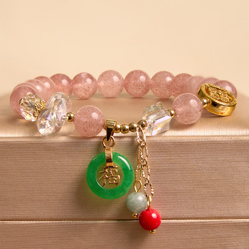Buddha Stones "Sending Love and Harmony"Strawberry Quartz Bracelet Includes Gift Message Card - image 4