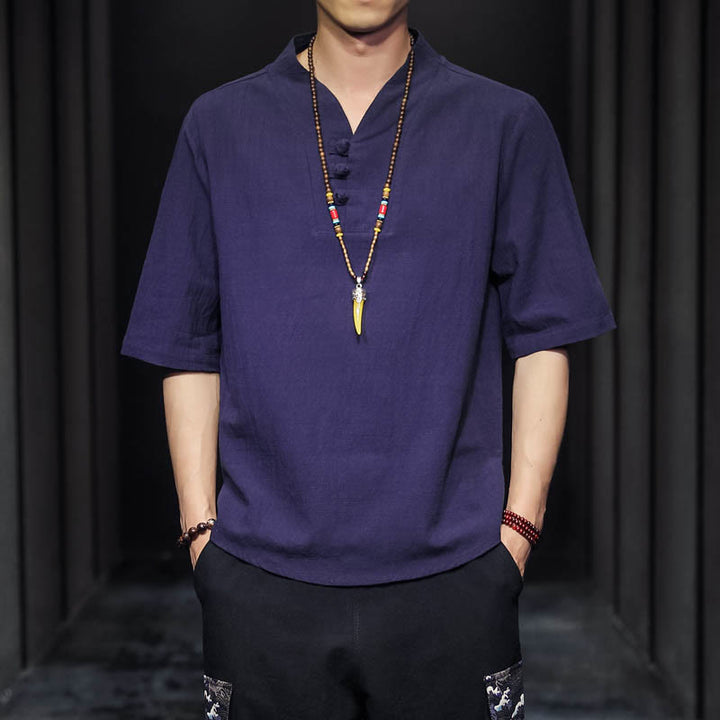 Buddha Stones Casual Summer Half Sleeve Shirt Cotton Men Clothing - SlateBlue - US/UK/AU46，EU56 (5XL) - image 24