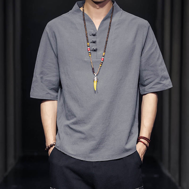 Buddha Stones Casual Summer Half Sleeve Shirt Cotton Men Clothing - image 17