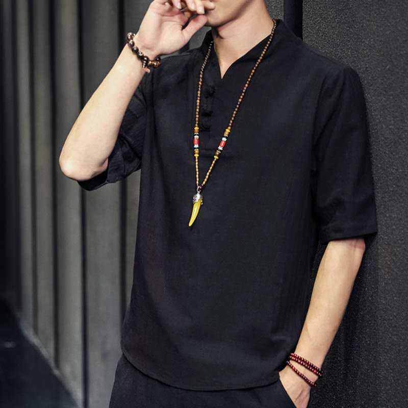 Buddha Stones Casual Summer Half Sleeve Shirt Cotton Men Clothing - image 14