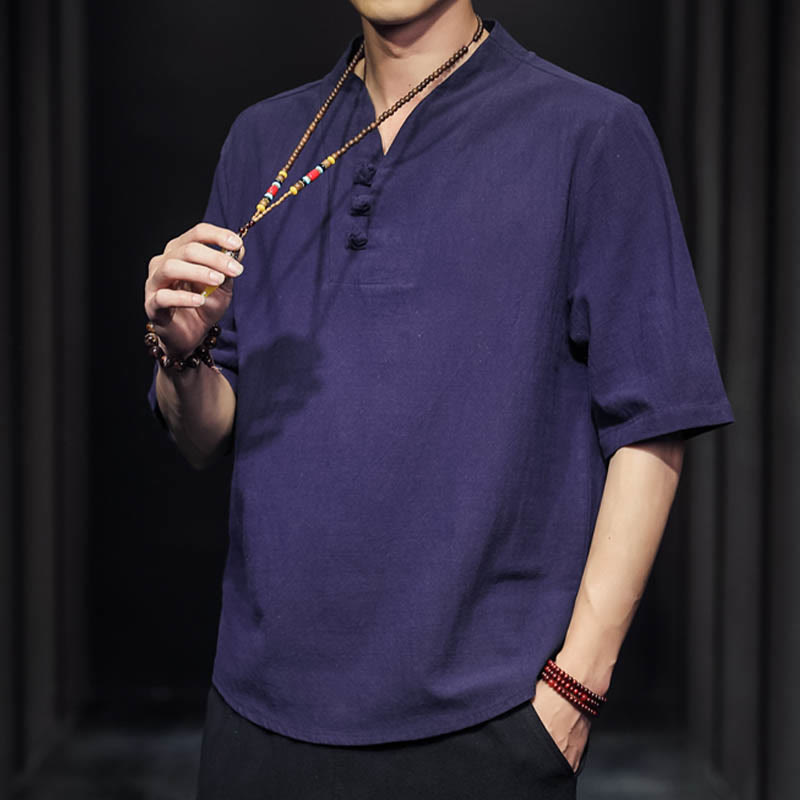 Buddha Stones Casual Summer Half Sleeve Shirt Cotton Men Clothing - image 27