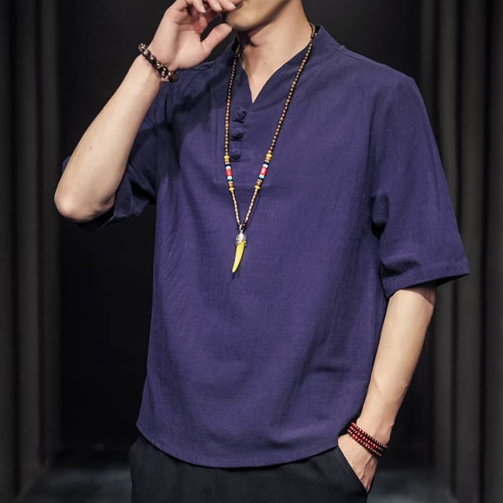 Buddha Stones Casual Summer Half Sleeve Shirt Cotton Men Clothing - image 28