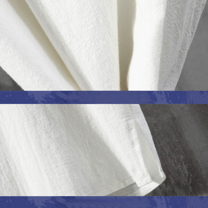 Buddha Stones Frog-Button Plain Color Chinese Tang Suit Half Sleeve Shirt Linen Men Clothing - image 3