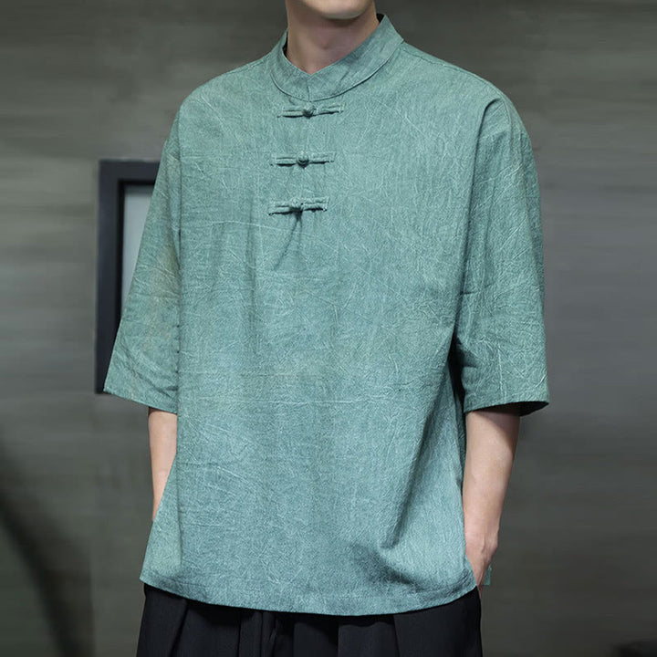Buddha Stones Men's Chinese Frog-Button Tang Suit Half Sleeve Cotton Linen Shirt - image 10