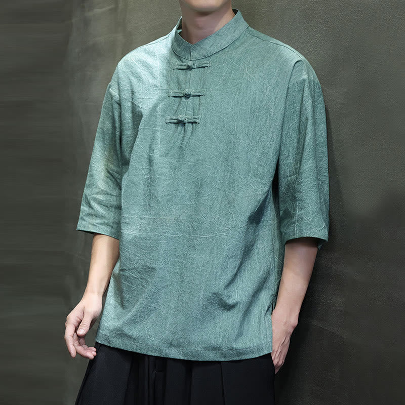 Buddha Stones Men's Chinese Frog-Button Tang Suit Half Sleeve Cotton Linen Shirt - image 11
