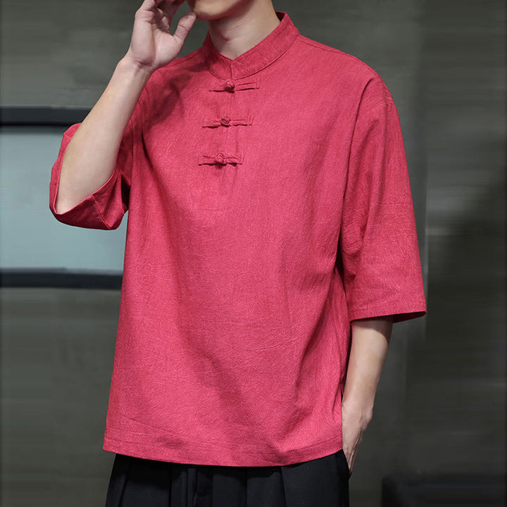 Buddha Stones Men's Chinese Frog-Button Tang Suit Half Sleeve Cotton Linen Shirt - image 18