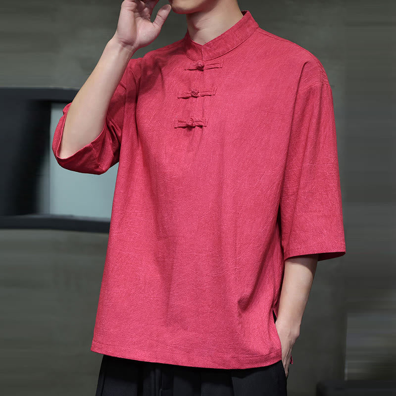 Buddha Stones Men's Chinese Frog-Button Tang Suit Half Sleeve Cotton Linen Shirt - image 17