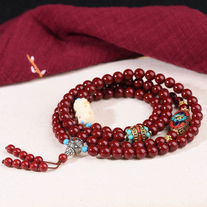 Buddha Stones Cinnabar Bodhisattva Tara Symbol Calm Bracelet Mala