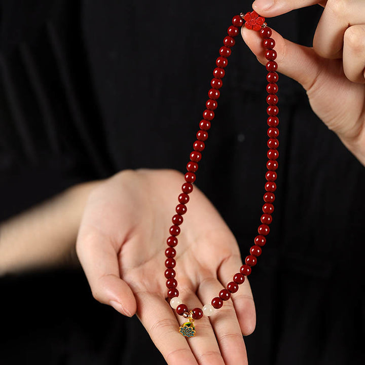 Buddha Stones Cinnabar Lotus Charm Double Wrap Blessing Bracelet