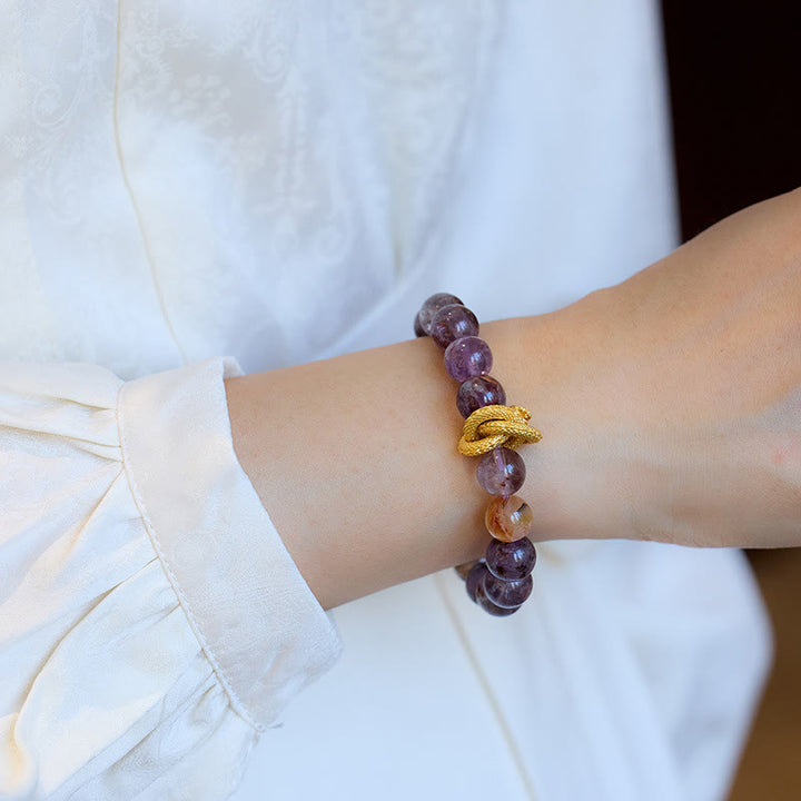 Buddha Stones Purple Phantom Copper Gold-plated Dragon Wisdom Bracelet