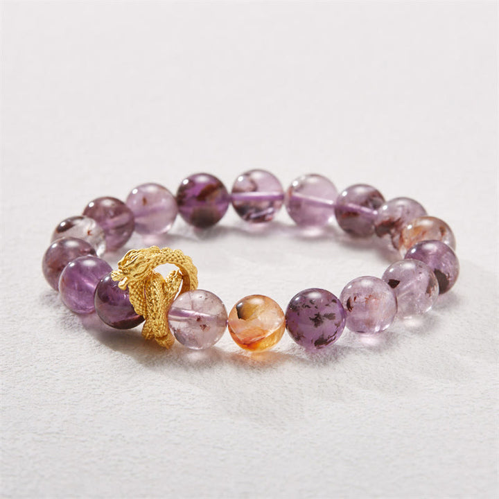 Buddha Stones Purple Phantom Copper Gold-plated Dragon Wisdom Bracelet