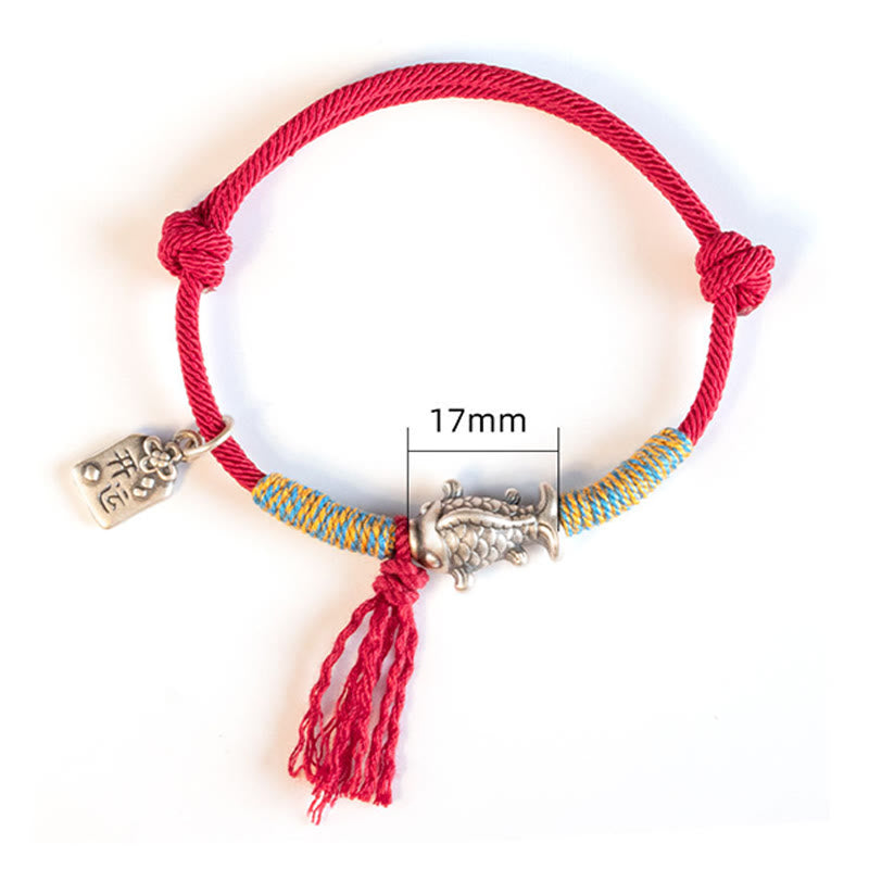 Buddha Stones 999 Sterling Silver Red String Lucky Koi Fish Protection Bracelet