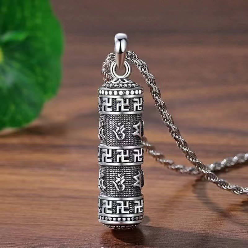 Buddha Stones Om Mani Padme Hum Swastika Twisted Chain Wisdom Necklace Pendant - Six True Words Necklace Pendant(with Twisted Chain) - image 1