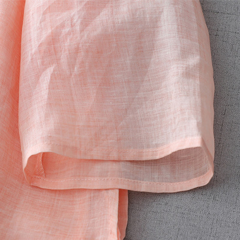 Buddha Stones Solid Color Frog-Button Three Quarter Sleeve Double Layer Cotton Linen Shirt - image 20