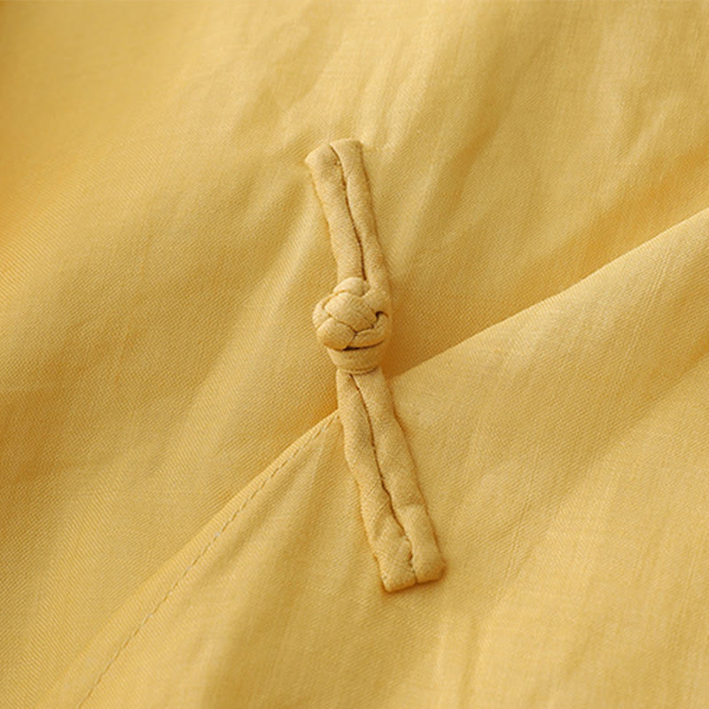 Buddha Stones Solid Color Frog-Button Three Quarter Sleeve Double Layer Cotton Linen Shirt - image 9