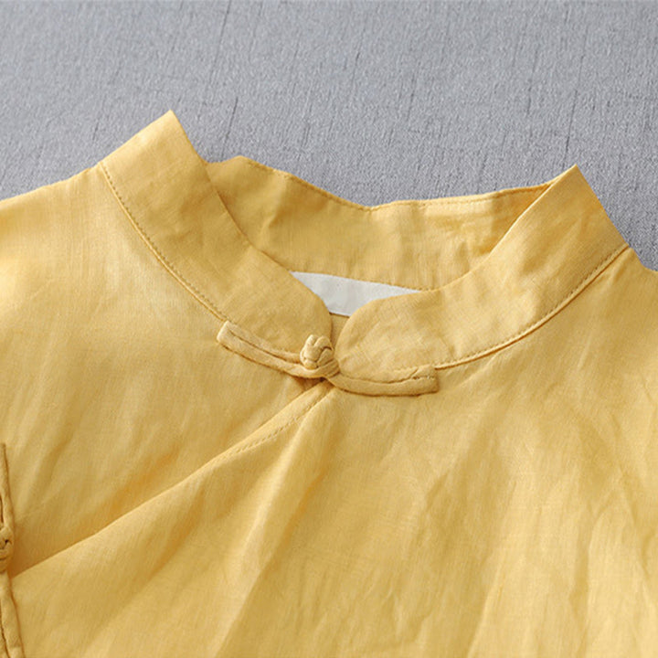 Buddha Stones Solid Color Frog-Button Three Quarter Sleeve Double Layer Cotton Linen Shirt - image 8