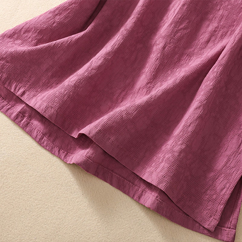 Buddha Stones Plum Blossom Embroidery Frog-Button Short Sleeve Cotton Linen Shirt - image 38