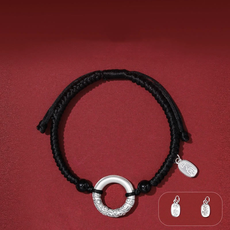 Buddha Stones 925 Sterling Silver Black Onyx Peace Buckle Fu Character Charm Bracelet - Peace Buckle&Agate Peace And Joy Charm(Wrist Circumference 14-26cm) - image 5