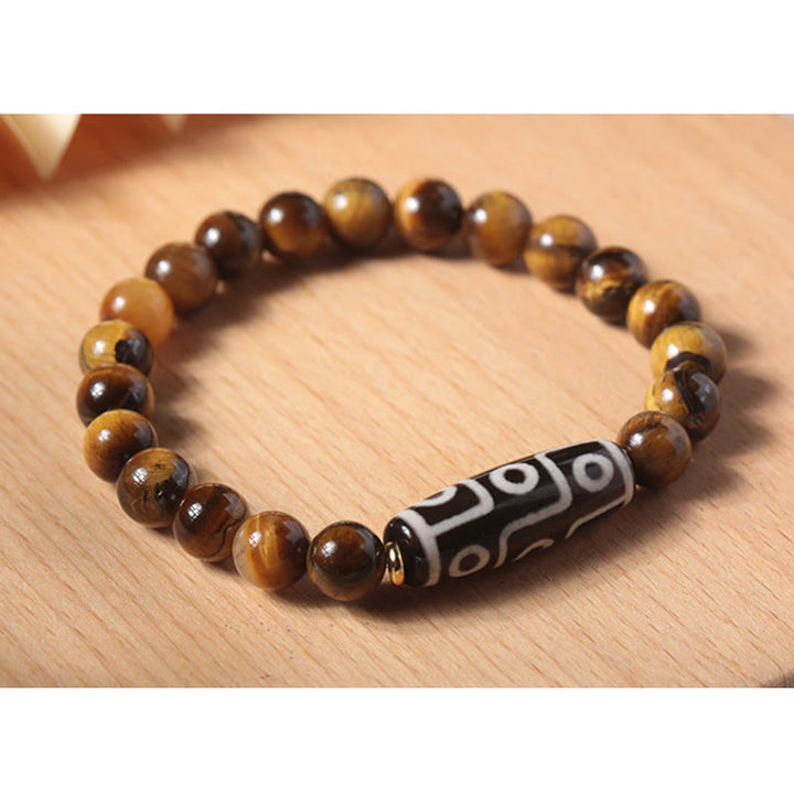 Buddha Stones Tibetan Tiger Eye Tourmaline Nine-Eye Dzi Bead Protection Bracelet