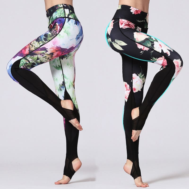 Buddha Stones Rose Peony Flower Print Design Sports Fitness Yoga Leggings Women's Yoga Pants - image 1