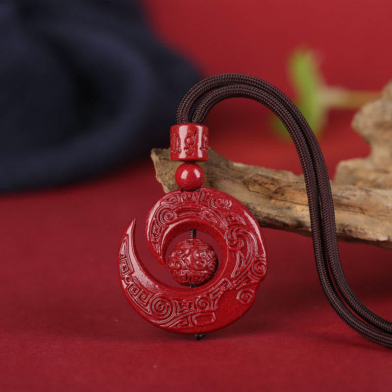 Buddha Stones One's Luck Improves Design Patern Natural Cinnabar Concentration Necklace Pendant