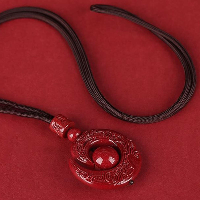 Buddha Stones One's Luck Improves Design Patern Natural Cinnabar Concentration Necklace Pendant