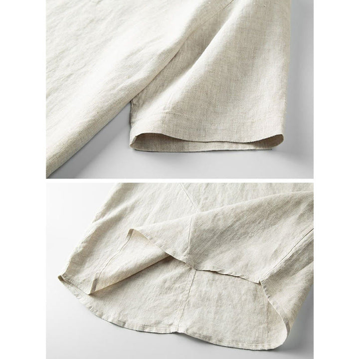 Buddha Stones Summer Men's Solid Color Button Short Sleeve Cotton Linen Shirt - image 4