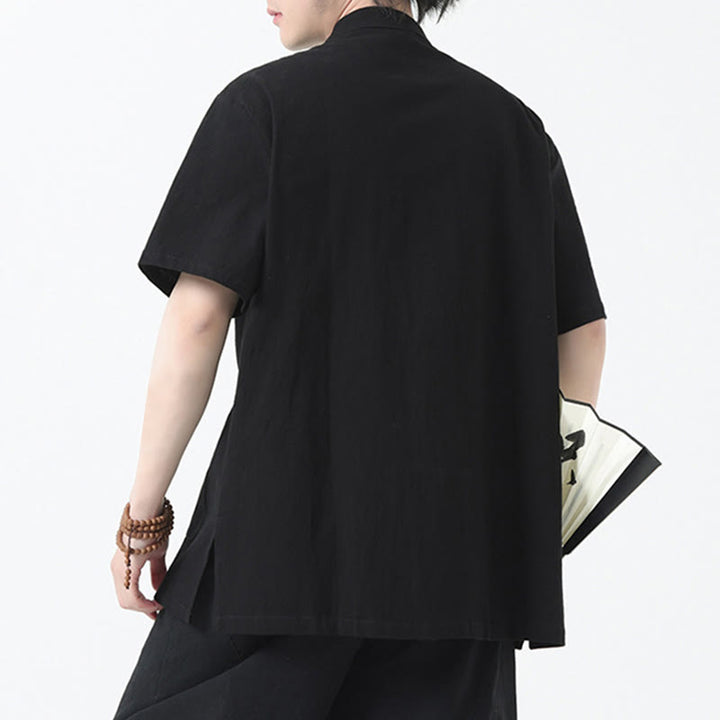 Buddha Stones Frog-Button Chinese Tang Suit Short Sleeve Shirt Linen Men Clothing With Pockets - image 4