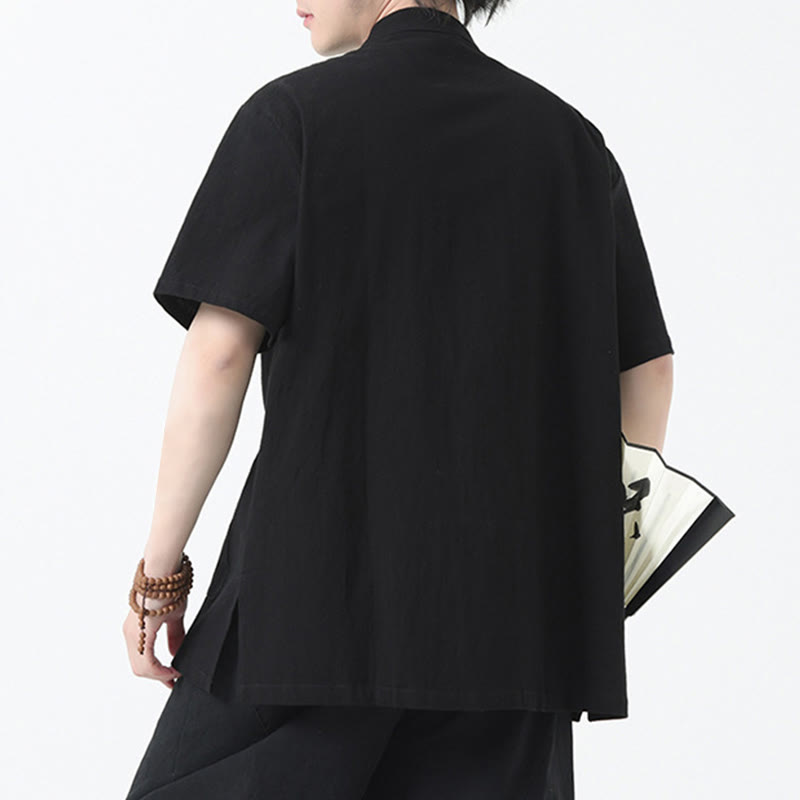 Buddha Stones Frog-Button Chinese Tang Suit Short Sleeve Shirt Linen Men Clothing With Pockets - image 4