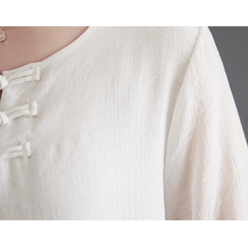 Buddha Stones 2Pcs Frog-Button Long Sleeve Shirt Wide Leg Pants Meditation Cotton Linen Clothing - image 10